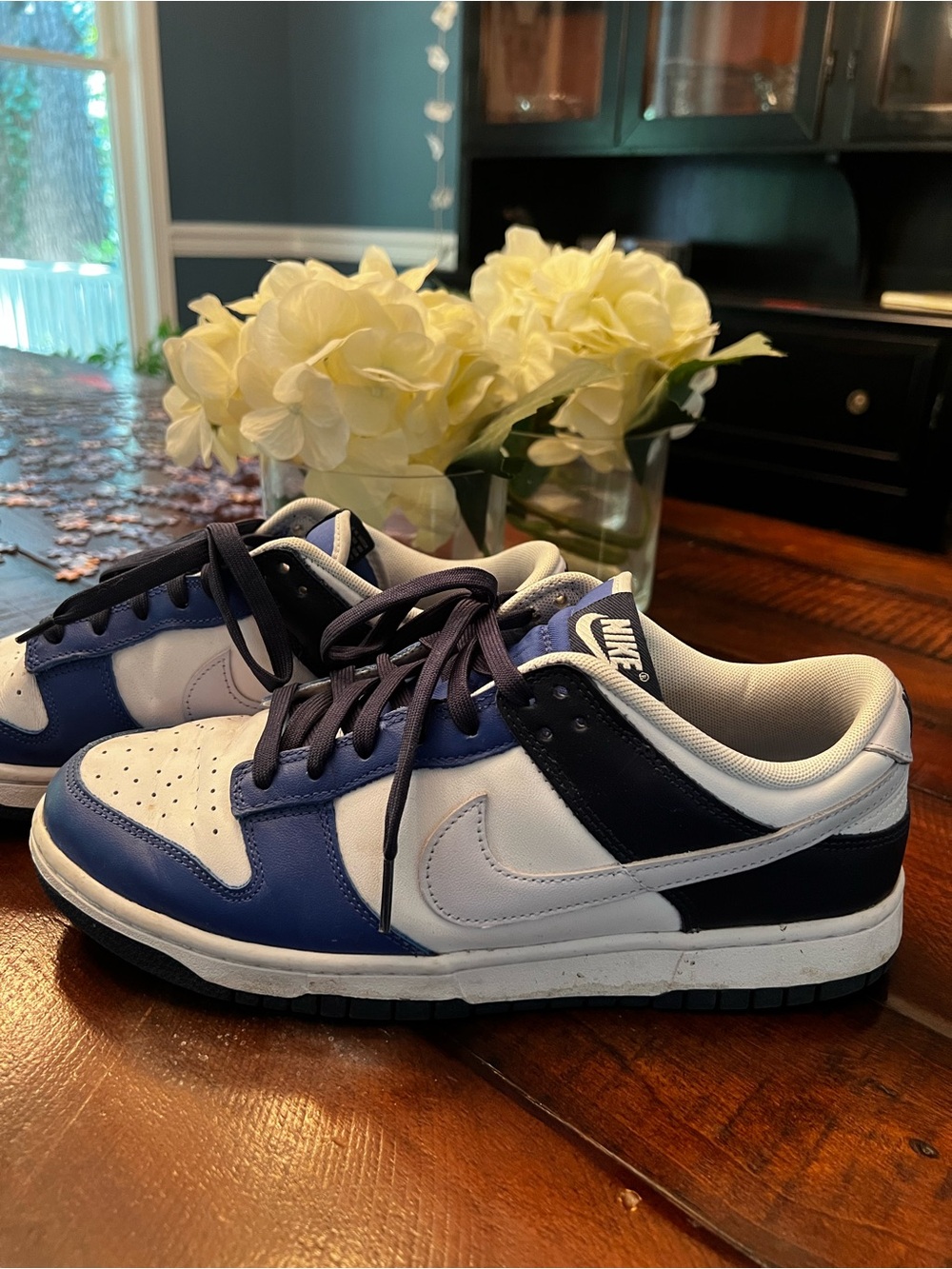 Nike Dunk Low Sneakers in White and Navy Blue